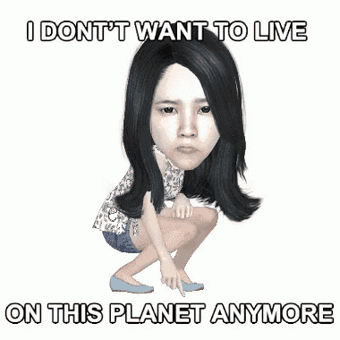 a woman squatting down with the words " i don 't want to live on this planet anymore "