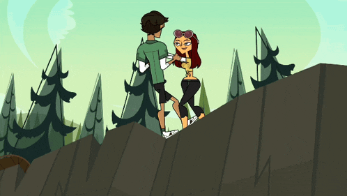 a cartoon of a girl standing on a cliff