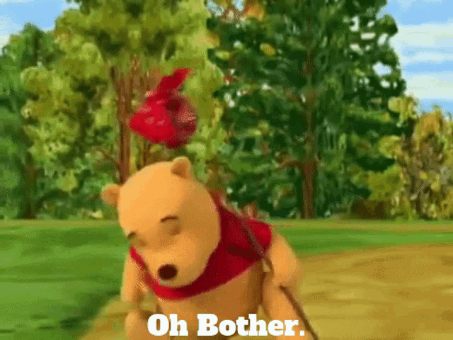 a cartoon of winnie the pooh with the words oh bother written on the bottom