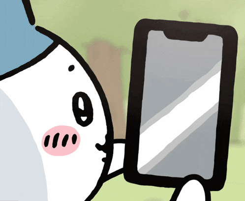 a cartoon drawing of a pig holding a phone
