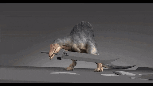 a 3d rendering of a dinosaur standing on a gray surface