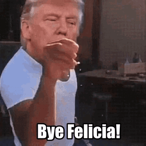 a man in a white shirt is smoking a cigarette and saying bye felicia .