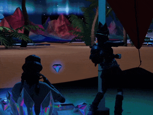 a woman in a witch hat is standing in front of a glowing crystal