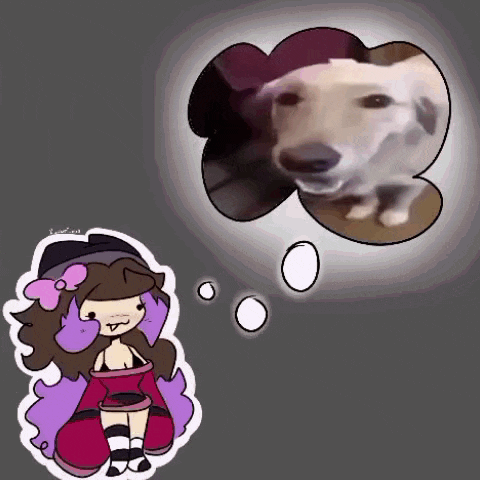 a cartoon of a girl thinking of a dog