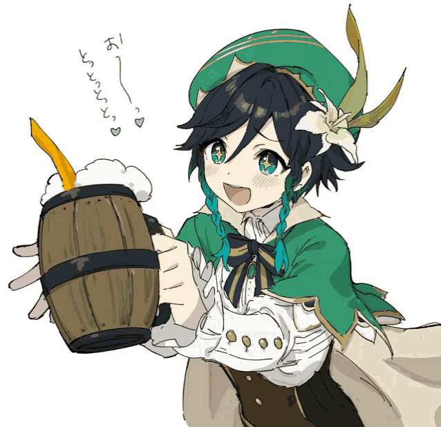 a drawing of a girl holding a wooden barrel with foam on it