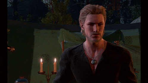 a man with a mustache is pointing at something