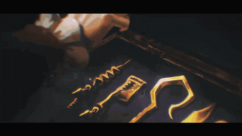 a painting of a hand holding a hook with the number 12 on it