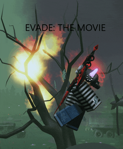 a poster for evade the movie shows a person holding a sword in front of a tree