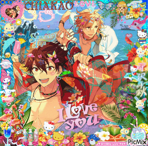 a picture of two anime characters with the words i love you on the bottom right
