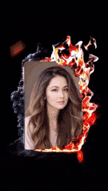 a picture of a woman is surrounded by flames and smoke and says gap on the bottom
