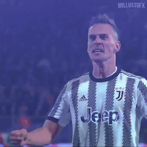 a soccer player wearing a jeep jersey is surrounded by lightning