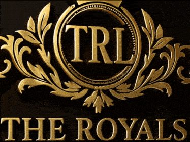 a logo for trl the royals with gold letters on a black background
