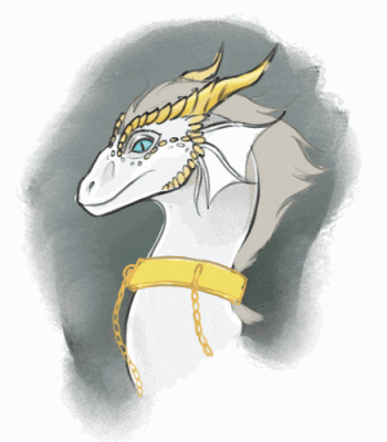 a drawing of a dragon with a yellow collar