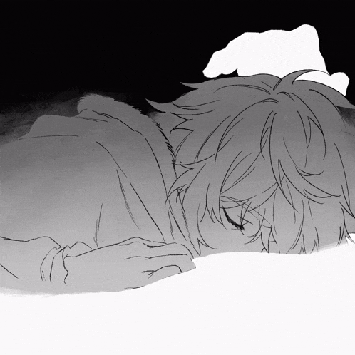 a black and white drawing of a person sleeping