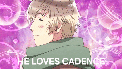 a cartoon of a man with the words " he loves cadence " on the bottom