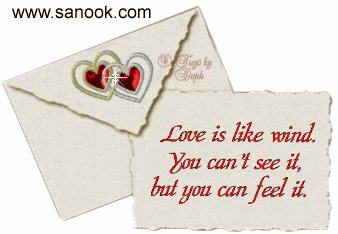 an envelope with two hearts and a piece of paper that says love is like wind you can 't see it but you can feel it