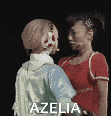 two women are looking at each other and the word azelia is on the bottom right
