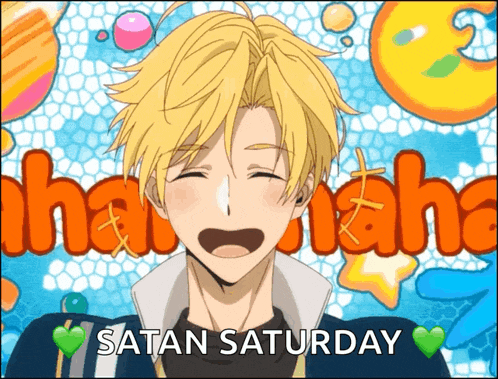 a cartoon of a man with the words satan saturday written on the bottom