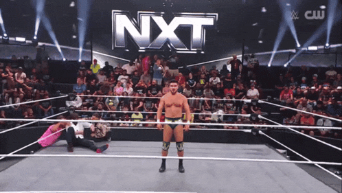 a man in a wrestling ring with nxt written on the back