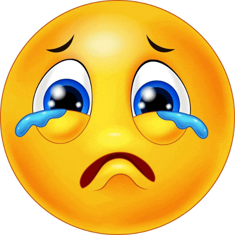 a yellow smiley face with tears coming out of its eyes