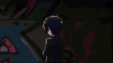 a cartoon character wearing a mask and a black jacket is standing in front of a red wall .