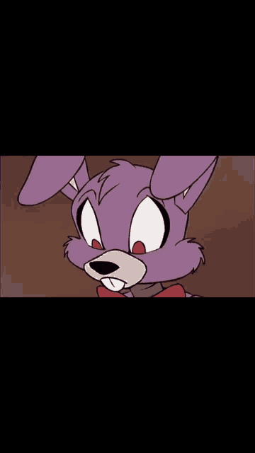 a close up of a cartoon bunny with red eyes and a bow tie