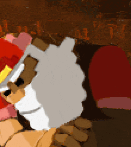 a pixel art drawing of a dog wearing a hat