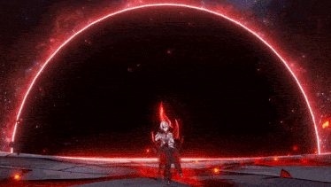 a video game character is standing in front of a red circle