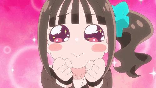 a girl with a blue bow in her hair is making a face
