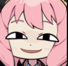 a cartoon girl with pink hair and green eyes has a surprised look on her face .