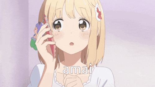 a girl is talking on a cell phone and the word amar is above her head