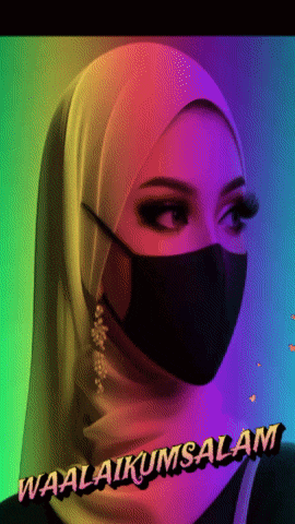 a woman wearing a hijab and a face mask says waalaikum salam