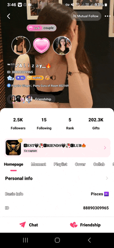 a screenshot of alizay 's profile on the best friends club