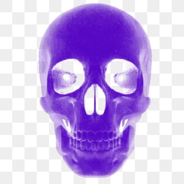 a purple skull with white eyes and teeth on a white background .