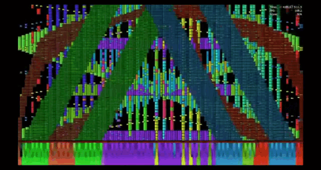 a computer screen displays a colorful pattern with a triangle in the center