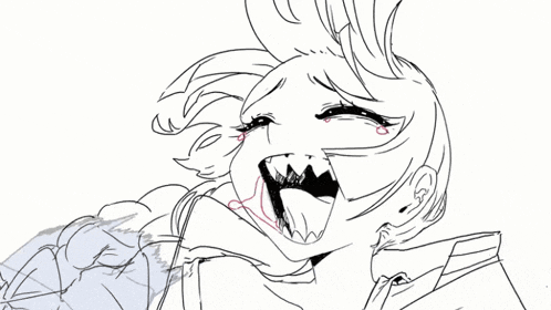 a black and white drawing of a woman with a shark in her mouth
