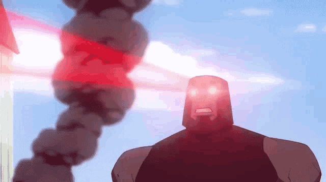 a cartoon character with red eyes and smoke coming out of his eyes .