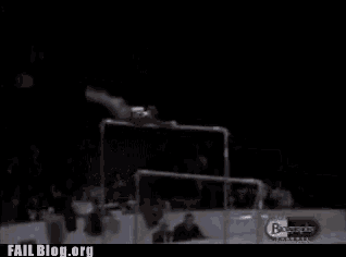 a gymnast is doing a trick on a trampoline and the website failblog.org is visible