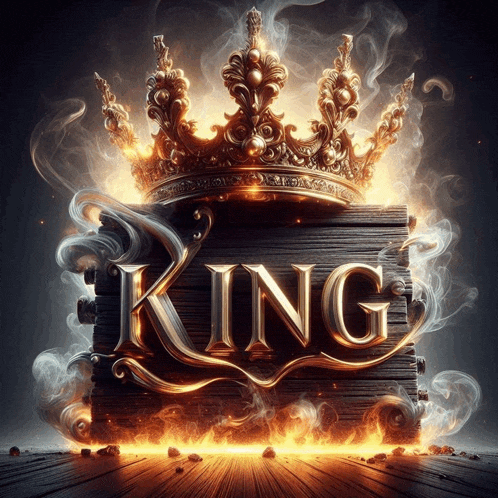 the word king is on a wooden sign with smoke coming out of it