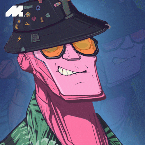 a cartoon drawing of a man wearing a hat and sunglasses with a sticker that says daddy on it