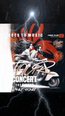 a poster for a concert with a lightning bolt in the background