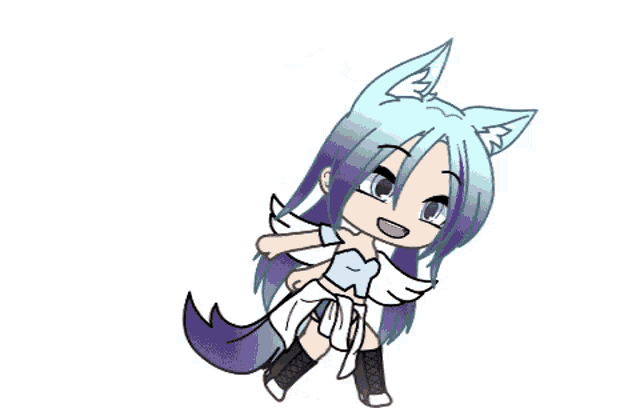 a drawing of a girl with blue and purple hair and a wolf tail