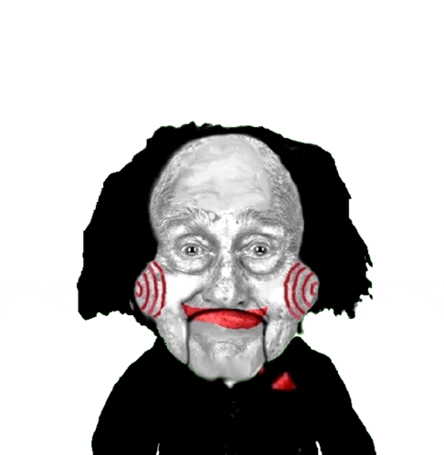 a drawing of a man with a puppet on his face