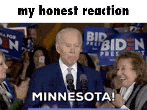 joe biden is giving a speech in front of a crowd and says minnesota