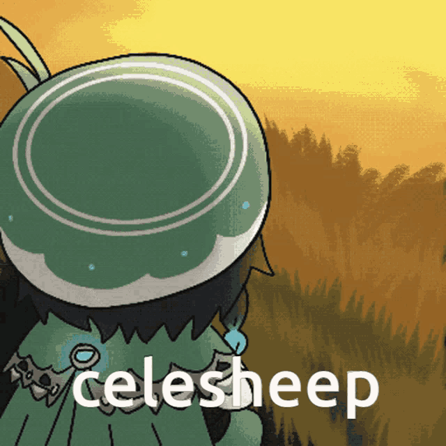 celesheep is written on the bottom of a cartoon character
