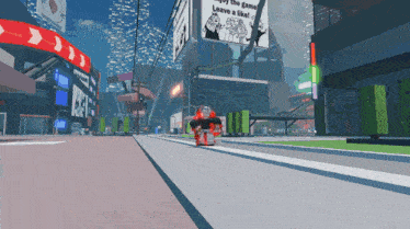 a computer generated image of a city street with a sign that says enjoy the game leave a like
