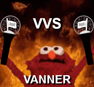elmo from sesame street is holding up a pair of microphones with the words vvs vanner underneath him