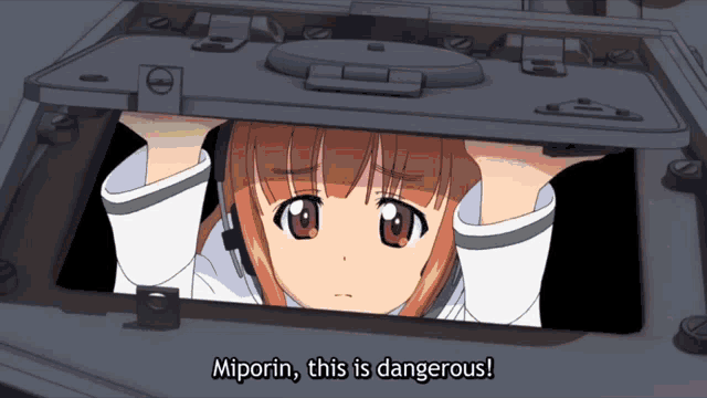 a girl in a tank with the words " miporin this is dangerous " above her