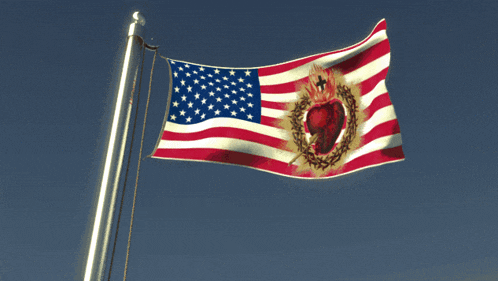 an american flag with a picture of a heart on it