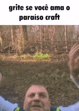 a man with his arms outstretched and the words " grite se voce ama o paraiso craft " on the bottom